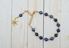 Tyche (Fortuna) Prayer Bead Bracelet in Sodalite: Greek Goddess of Luck, Chance and Prosperity, Mistress of the Wheel of Fortune