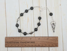 Morrigan Pocket Prayer Beads in Onyx with Raven Skull: Irish Celtic Goddess of War, Death and Sovereignty