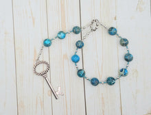 Frigga  Pocket Prayer Beads in Aqua Blue Imperial Jasper: Queen of Asgard, Norse Goddess of Wisdom, Seership, Weaving, Management