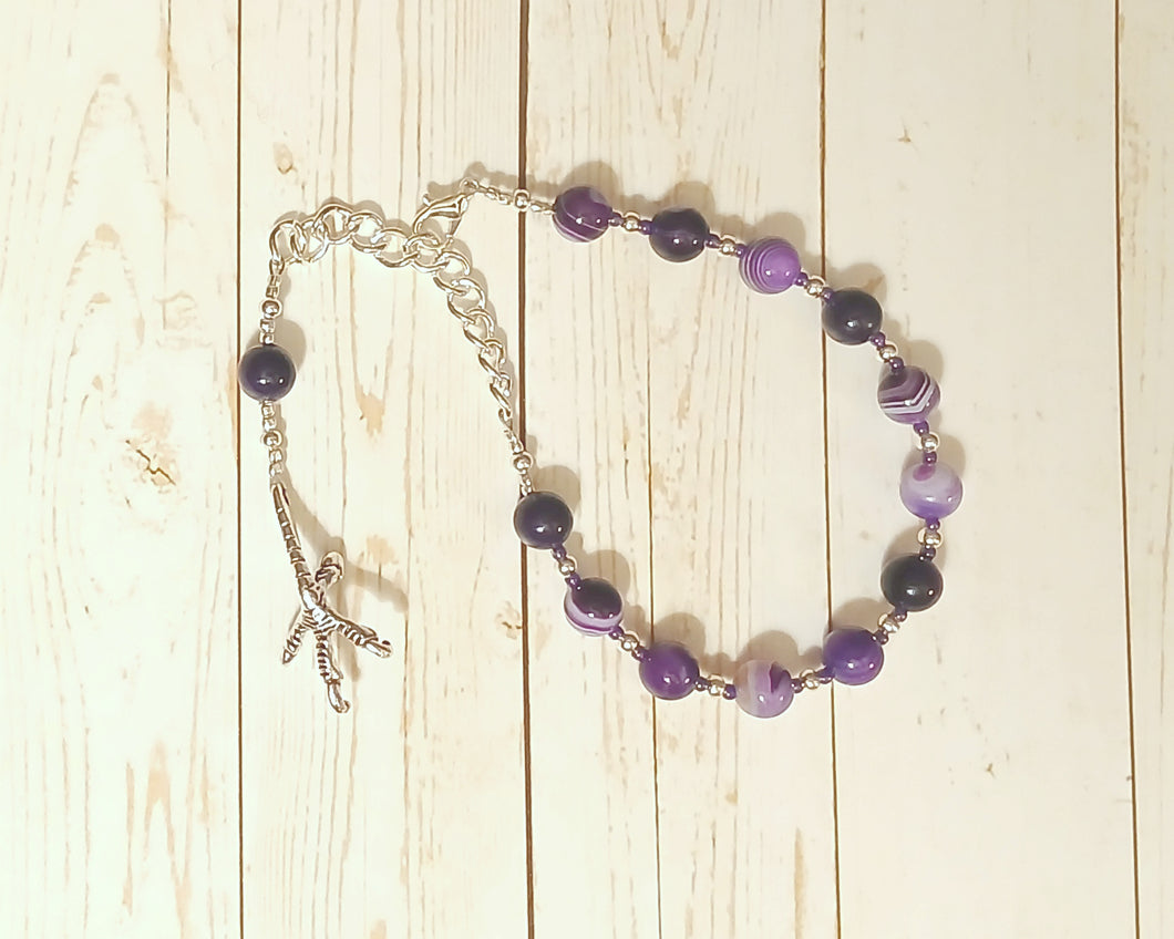 Baba Yaga Prayer Bead Bracelet in Purple Stripe Agate: Slavic Witch of Folklore, Giver of Wisdom or of Wrath