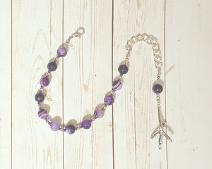 Baba Yaga Prayer Bead Bracelet in Purple Stripe Agate: Slavic Witch of Folklore, Giver of Wisdom or of Wrath