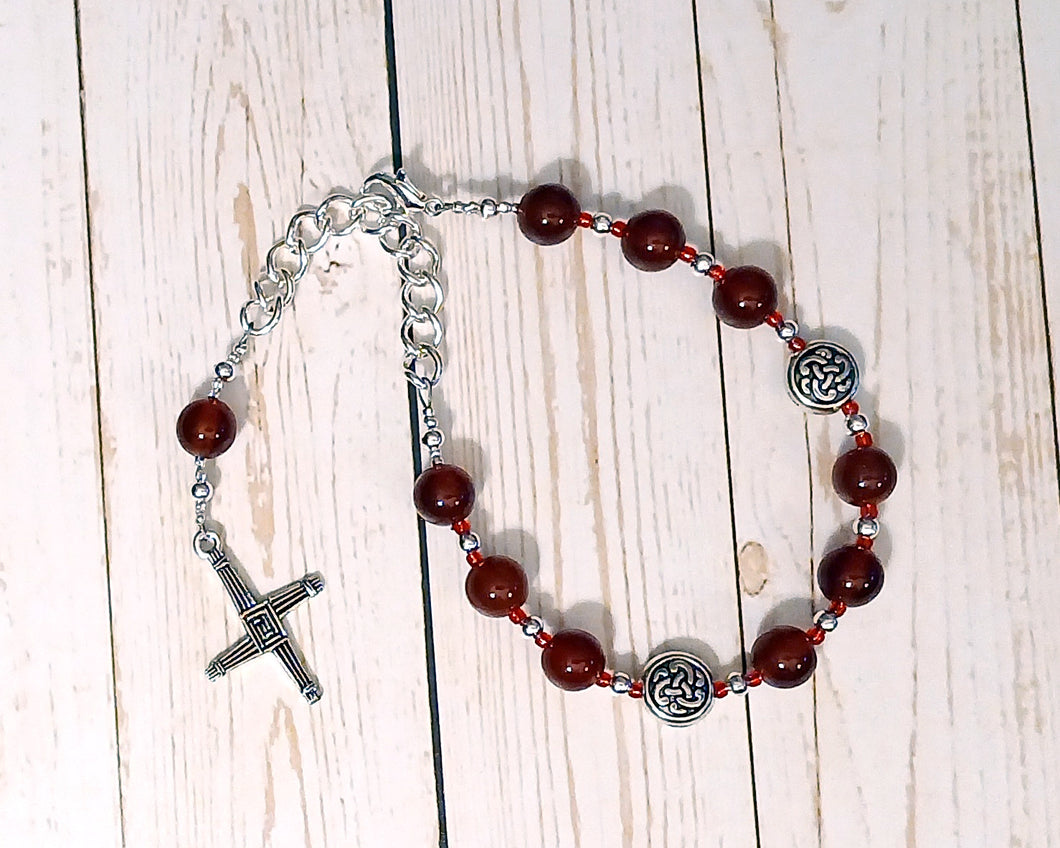 Brigid Prayer Bead Bracelet in Carnelian:  Irish Celtic Goddess of Poetry, Crafts, Healing