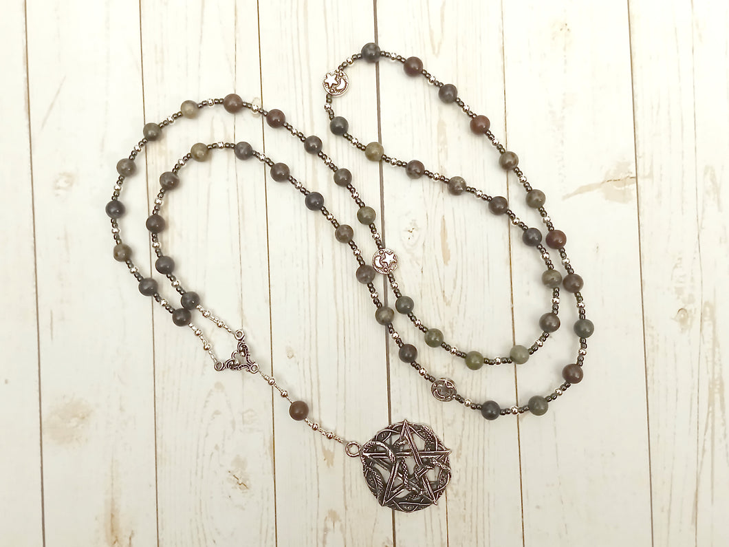 Pentacle Prayer Bead Necklace in Dragon Blood Jasper