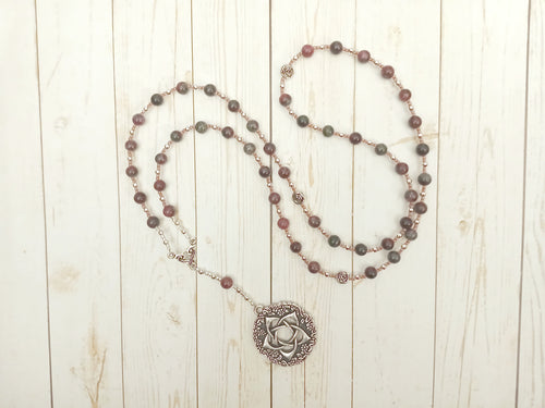 Pentacle Prayer Bead Necklace in Pink and Green Jade