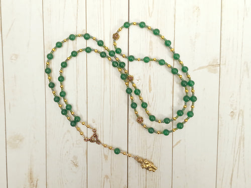 Goddess Prayer Bead Necklace in Green Agate with Venus of Willendorf Pendant