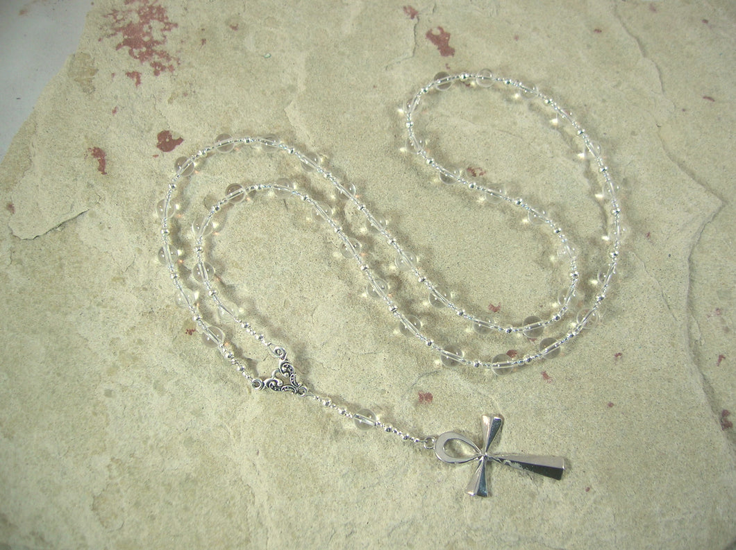 CUSTOM ORDER, RESERVED FOR S: Ankh Prayer Bead Necklace in Clear Quartz