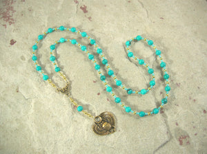 CUSTOM ORDER, RESERVED FOR S:  Khepera Prayer Bead Necklace in Stabilized Turquoise, Egyptian God of Transformation, Rebirth, the Sun