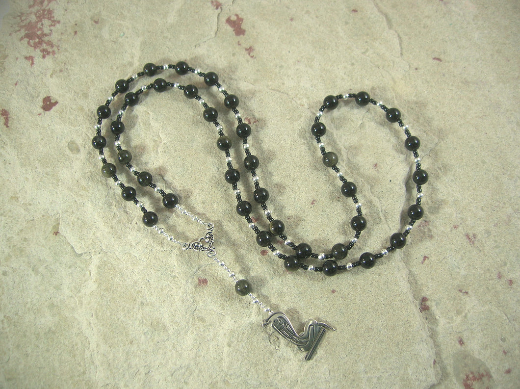 CUSTOM ORDER, RESERVED FOR S:  Wadjet Prayer Bead Necklace in Obsidian, Egyptian Cobra Goddess, Patron and Protector of Lower Egypt