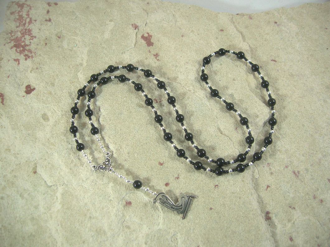 CUSTOM ORDER, RESERVED FOR S:  Wadjet Prayer Bead Necklace in Onyx, Egyptian Cobra Goddess, Patron and Protector of Lower Egypt