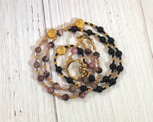 Aengus (Oengus, Angus Og) Prayer Bead Necklace in Rhodonite and Onyx: Irish Celtic God of Youth and Love