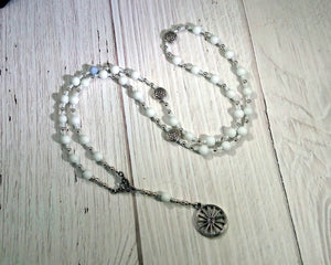 Arianrhod Prayer Bead Necklace in White Alabaster: Welsh Celtic Goddess of the Silver Wheel