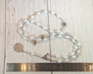 Arianrhod Prayer Bead Necklace in White Alabaster: Welsh Celtic Goddess of the Silver Wheel