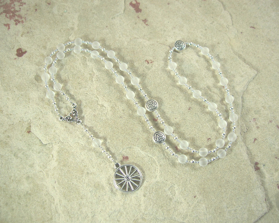 Arianrhod Prayer Bead Necklace in Frosted Quartz: Welsh Celtic Goddess of the Silver Wheel