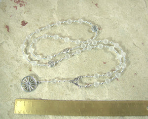 Arianrhod Prayer Bead Necklace in Frosted Quartz: Welsh Celtic Goddess of the Silver Wheel