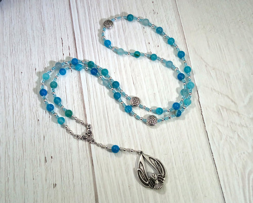 Blodeuwedd Prayer Bead Necklace in Blue Agate: Welsh Celtic Goddess of Spring, Maid of Flowers