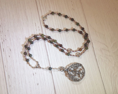 Cernunnos Prayer Bead Necklace in Dragon Blood Jasper:  Gaulish Celtic God of Nature and Beasts