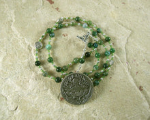 Cernunnos Prayer Bead Necklace in Moss Agate: Gaulish Celtic God of Nature and Beasts - Hearthfire Handworks 