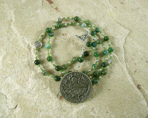 Cernunnos Prayer Bead Necklace in Moss Agate: Gaulish Celtic God of Nature and Beasts - Hearthfire Handworks 