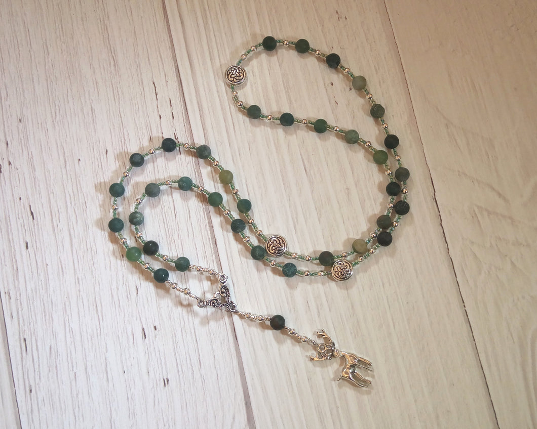 Cernunnos Prayer Bead Necklace in Moss Agate:  Gaulish Celtic God of Nature and Beasts