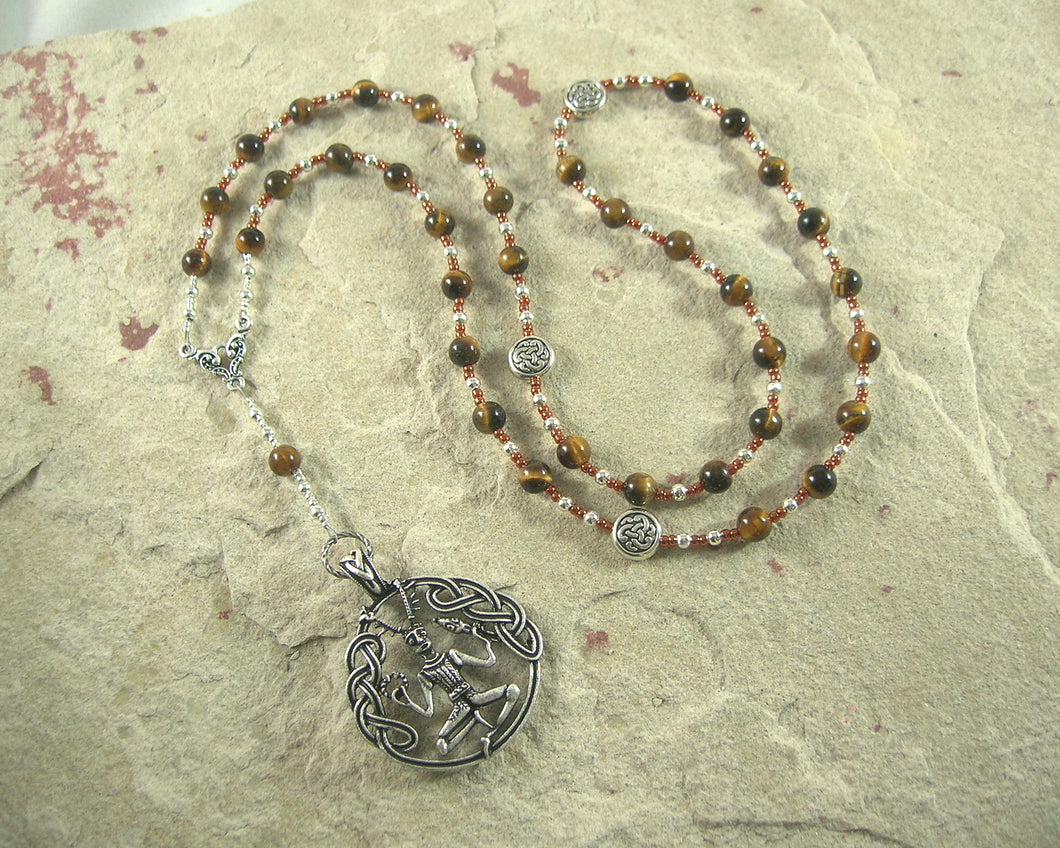 Cernunnos Prayer Bead Necklace in Tiger Eye:  Gaulish Celtic God of Nature and Beasts - Hearthfire Handworks 