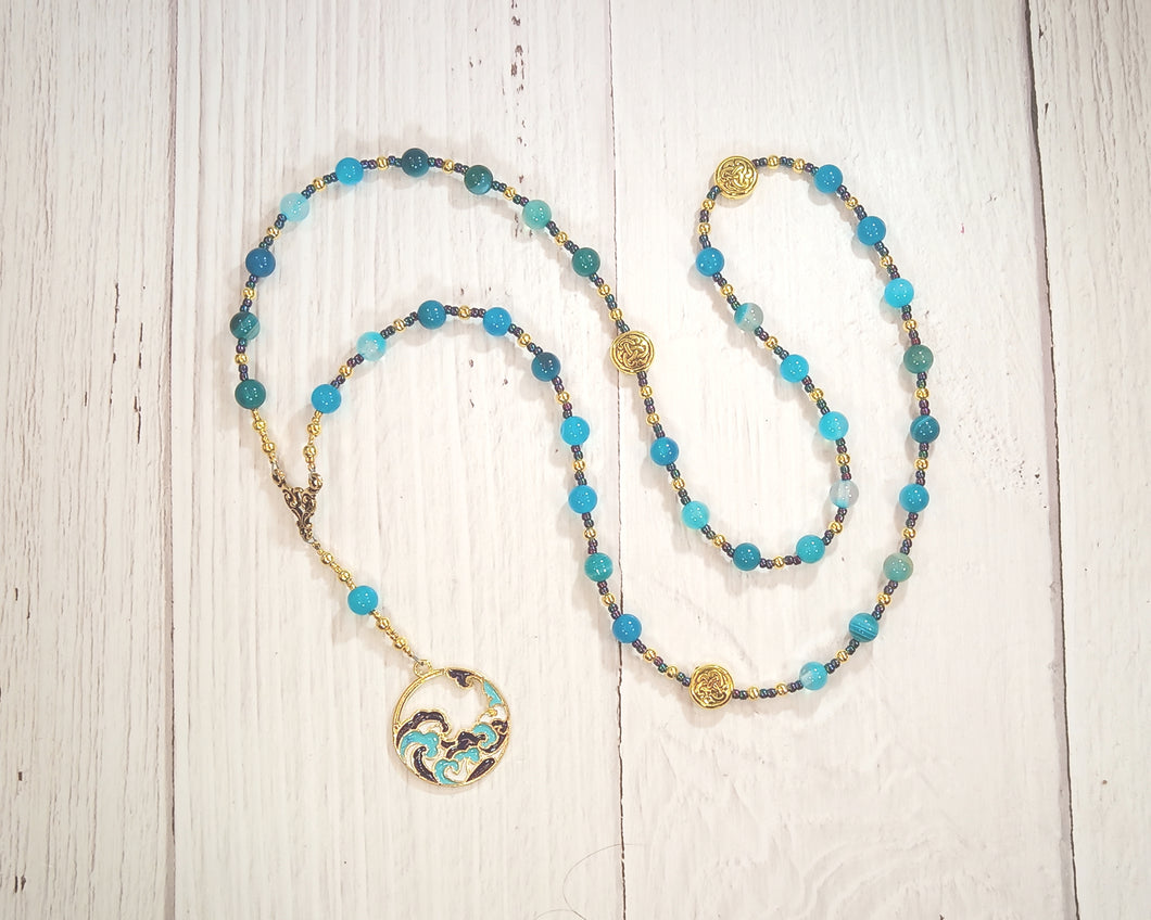 Damona Prayer Bead Necklace in Blue Agate: Gaulish Celtic Goddess of Abundance and Healing, Lady of the Hot Springs