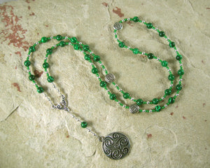Danu Prayer Bead Necklace in Reconstituted Malachite: Irish Celtic Mother Goddess - Hearthfire Handworks 