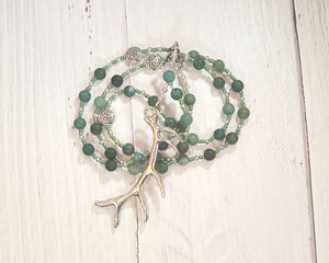 Elen of the Ways Prayer Bead Necklace in Moss Agate: Welsh Celtic Goddess of the Wilderness, Goddess of Many Paths
