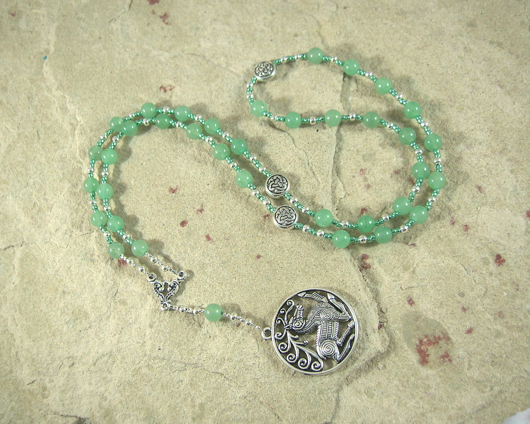 Flidais Prayer Bead Necklace in Green Aventurine: Irish Celtic Goddess of Wild Beasts and the Wilderness