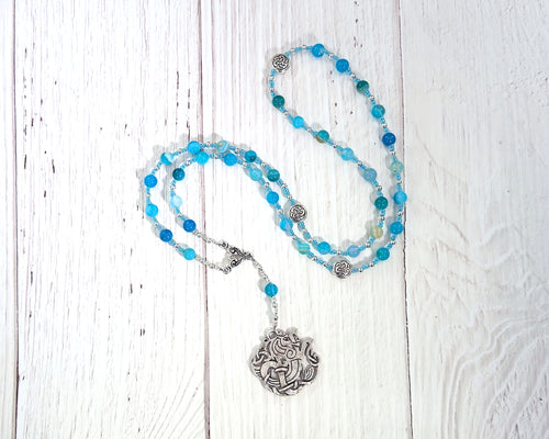 Manannan (Manannan mac Lir) Prayer Bead Necklace in Blue Agate: Irish Celtic God of the Sea