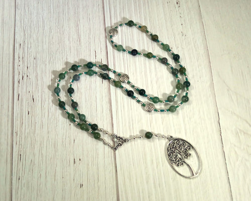 Nemetona Prayer Bead Necklace in Moss Agate: Gaulish Celtic Goddess of the Sacred Grove