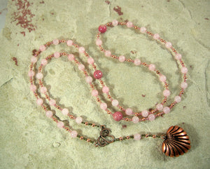 Aphrodite Prayer Bead Necklace in Rose Quartz: Greek Goddess of Love and Beauty - Hearthfire Handworks 