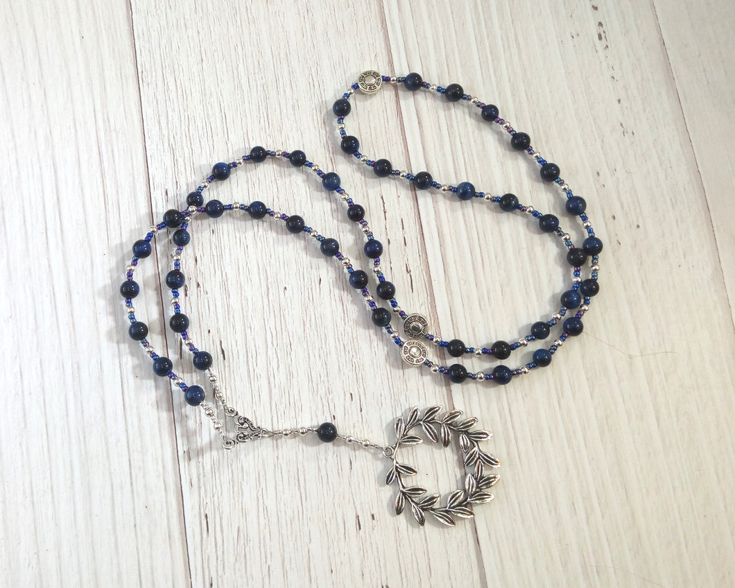 Apollo Prayer Bead Necklace in Blue Tiger Eye: Greek God of Music and the Arts, Health and Healing