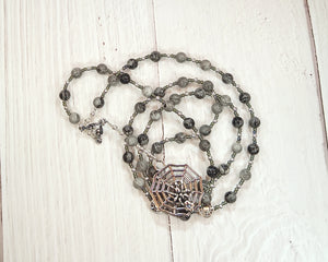 Arachne Prayer Bead Necklace in Grey Jasper: Greek Spirit of Weaving, Lady of Spiders, Cautionary Tale