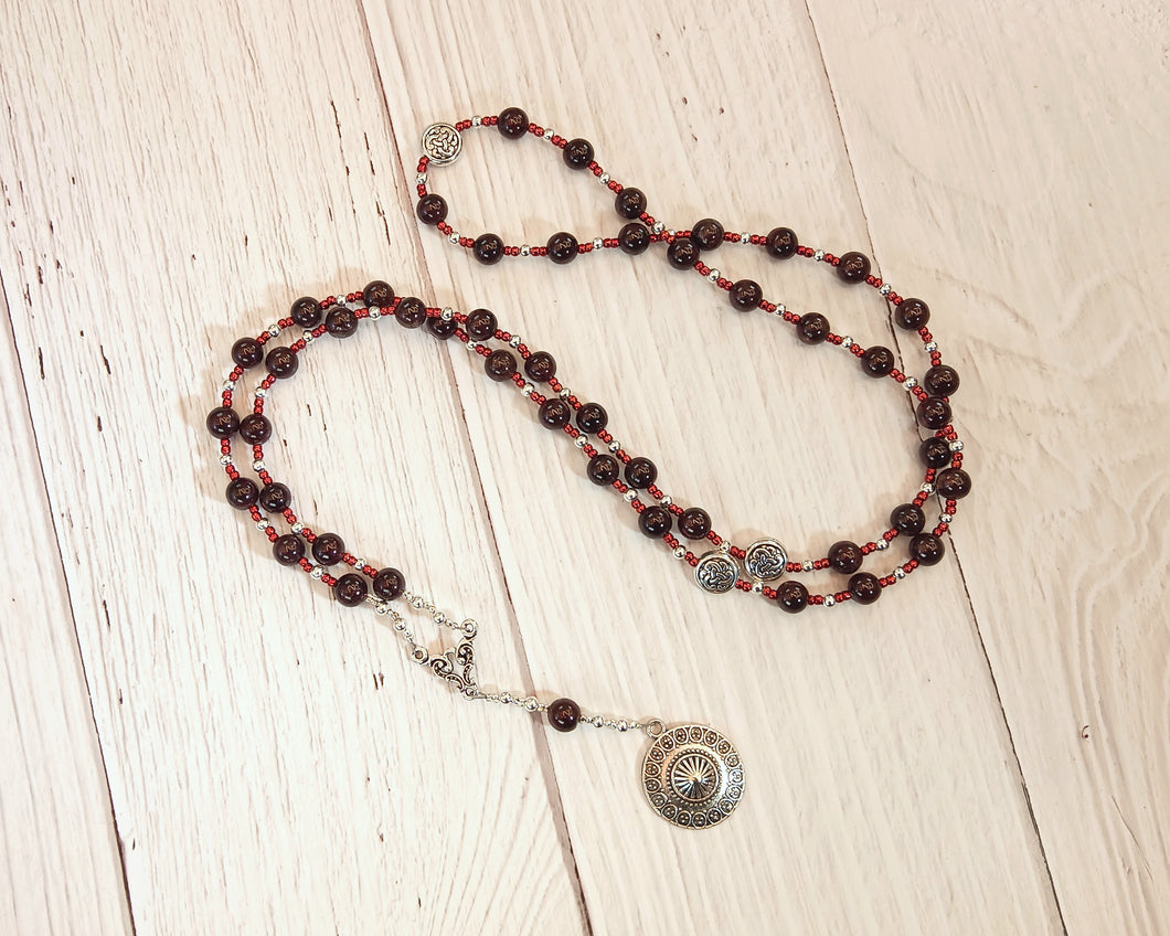 Ares Prayer Bead Necklace in Garnet: Greek God of War, Battle, Courage; Patron and Protector of Soldiers