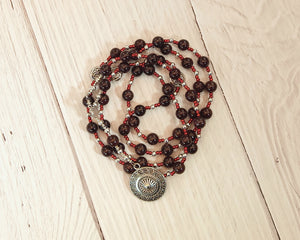 Ares Prayer Bead Necklace in Garnet: Greek God of War, Battle, Courage; Patron and Protector of Soldiers