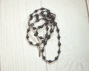 Ares Prayer Bead Necklace in Hematite: Greek God of War, Battle, Courage; Patron and Protector of Soldiers