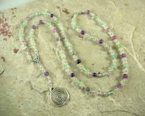Ariadne Prayer Bead Necklace in Rainbow Fluorite: Greek Goddess, Mistress of the Labyrinth - Hearthfire Handworks 