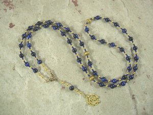 Astraea Prayer Bead Necklace in Blue Tiger Eye: Greek Goddess of Justice, Protector of the Innocent