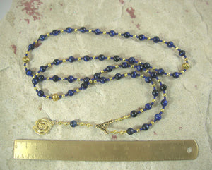 Astraea Prayer Bead Necklace in Blue Tiger Eye: Greek Goddess of Justice, Protector of the Innocent