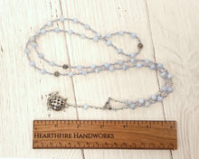 Athena Prayer Bead Necklace in Blue Lace Agate: Greek Goddess of Wisdom, Weaving and War