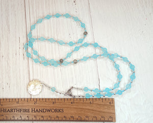 Athena Prayer Bead Necklace in Frosted Glass: Greek Goddess of Wisdom, Weaving and War
