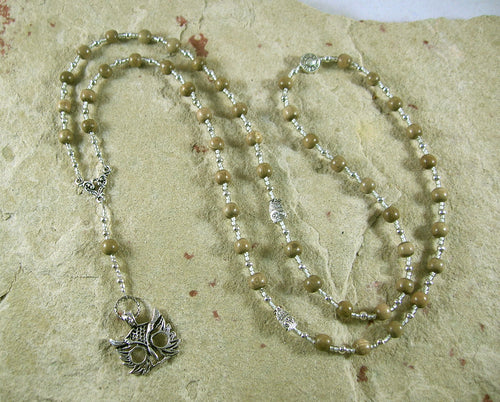 Athena Prayer Bead Necklace in Greywood: Greek Goddess of Wisdom, Weaving and War - Hearthfire Handworks 