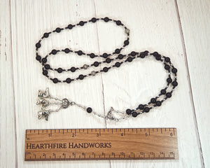 Cerberus Prayer Bead Necklace in Black Onyx: Guardian of the Gates of the Underworld, Three-Headed Hound of the Greek God Hades