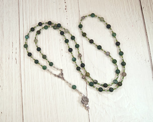 Demeter Prayer Bead Necklace in Moss Agate: Greek Goddess of Grain, the Harvest, the Seasons, and the Afterlife