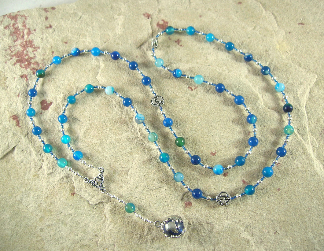 Gaia (Gaea) Prayer Bead Necklace in Blue Agate: Mother Earth, Mother of the Greek Gods - Hearthfire Handworks 
