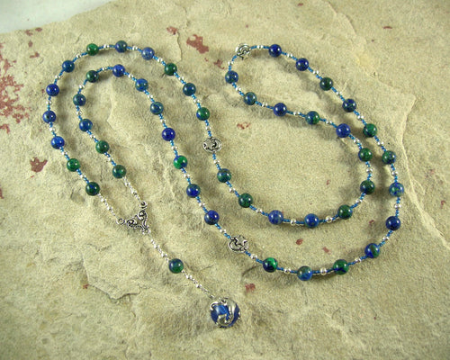 Gaia (Gaea) Prayer Bead Necklace in Chrysocolla/Lapis: Mother Earth, Mother of the Greek Gods - Hearthfire Handworks 