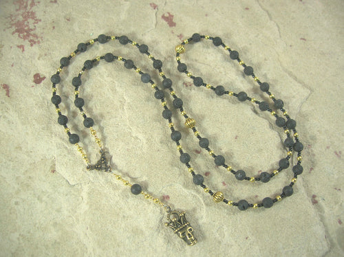 Hades Prayer Bead Necklace in Black Lava Stone: Greek God of Death and the Afterlife, Abundance and Wealth, and King of the Underworld