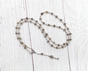 Hekate (Hecate) Prayer Bead Necklace in Grey Moonstone: Greek Goddess of Magic, Witchcraft