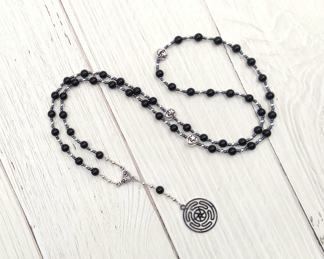 Hekate (Hecate) Prayer Bead Necklace in Onyx with Hecate's Wheel: Greek Goddess of Magic, Witchcraft