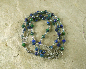 Hera Prayer Bead Necklace in Azurite-Malachite: Greek Goddess of the Heavens, Marriage and Fidelity, Queen of Olympus - Hearthfire Handworks 